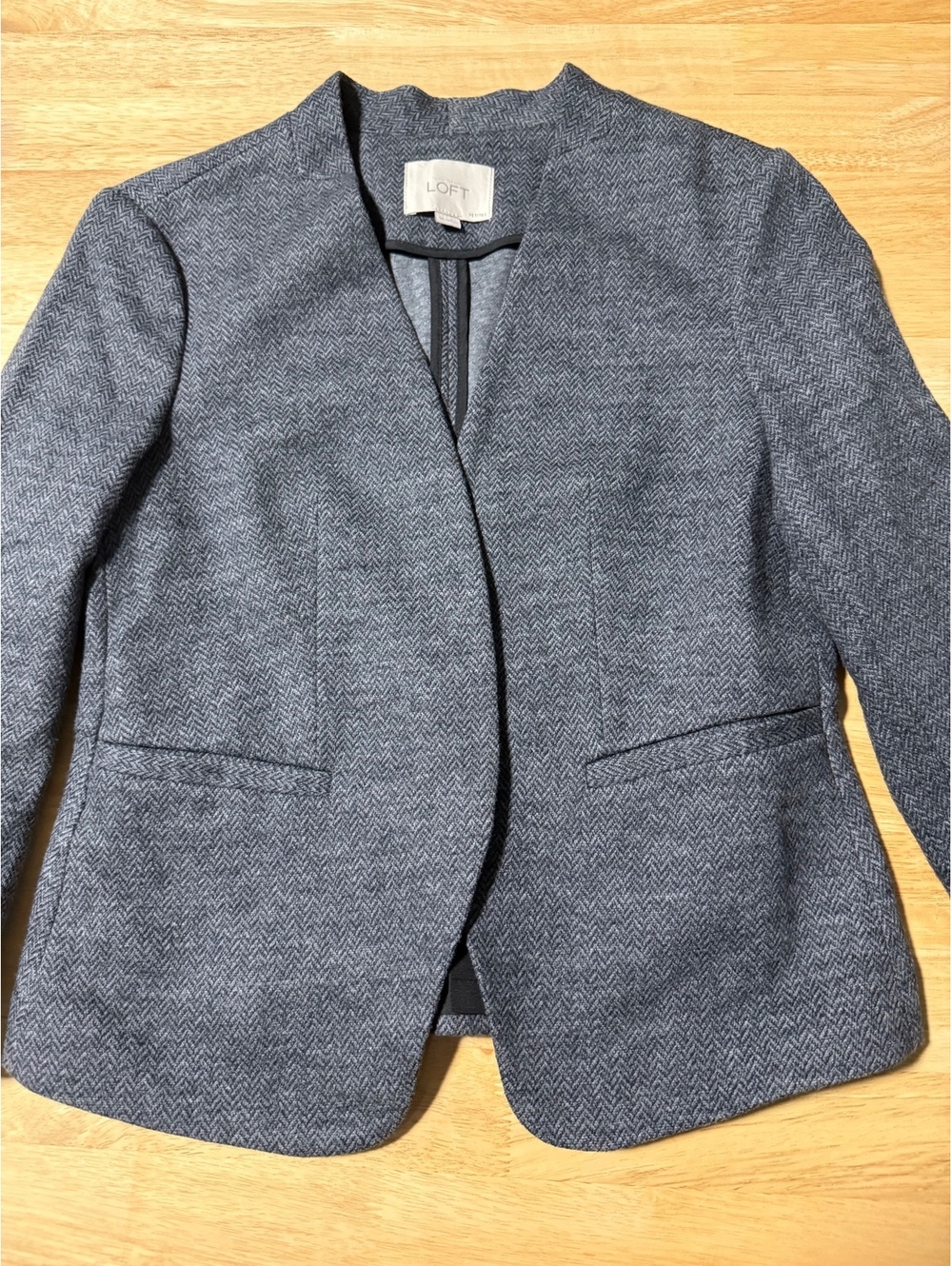 LOFT Women’s Small Petite Blue Gray Herringbone Wool Blend Blazer